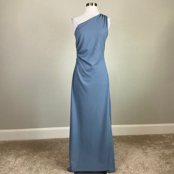 Sachin & Babi One Shoulder Long Column Evening Gown Slate Blue Size 12 Dress - Picture 2 of 12